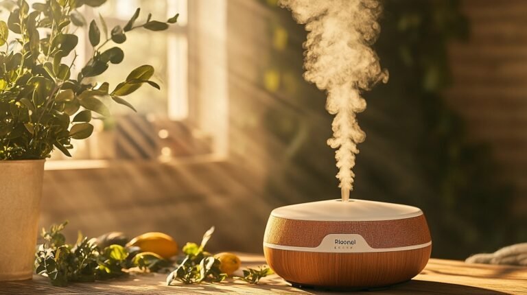 Diffuser mit Eukalyptusblättern, Zitronenscheiben und Zimtstangen, der natürliche ätherische Öle verbreitet und für eine gesunde Raumluft sorgt.